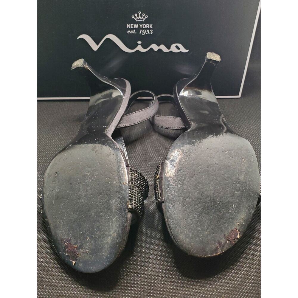Nina Shoes Nieves Rhinestone Slingback Womens Black Luster Satin Dress Size 8 - Picture 7 of 8